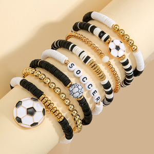 Sporty Style Stackable Polymer Clay Bracelet 8-piece Football Bracelet Set Fan Jewelry Gift for Sports Party Favor