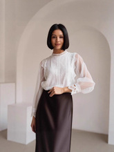 Custom High-end Women's <strong>Blouses</strong> &amp; Shirts Solid Sexy Head Cover Lace Tops Hollow Long Sleeves Type Shirt Elegant Style - Product Image 2