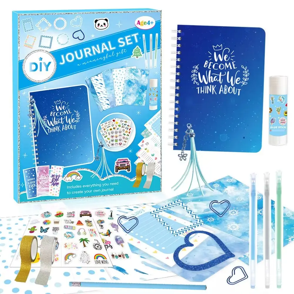 Kit de journal de bricolage pour adolescentes et ensemble de fournitures de journal de scrapbooking idées de cadeaux d'anniversaire pour les kits de fabrication de journal bleu de 8 à 14 ans