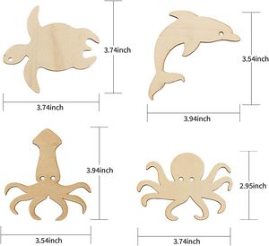 Confezione da 48 pezzi ritagli di vita di animali marini in legno non finiti - Product Image 2