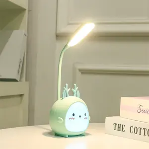 Lampu meja LED hewan kartun beruang lucu, lampu meja kerja panjang isi ulang USB bengkok fleksibel untuk membaca