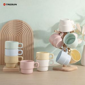 แก้วกาแฟเอสเปรสโซ่เซรามิกแบบซ้อนได้ ขนาด 80 มล. พร้อมหูจับ สกรีนโลโก้ตามสั่ง - Product Image 1