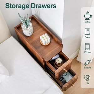 Set of 2 Narrow Wooden Nightstands, Slim 2-Drawer <strong>Bedside</strong> <strong>Tables</strong>, Mid Century Modern <strong>Skinny</strong> Side <strong>Tables</strong> for Bedroom Living Room - Product Image 4
