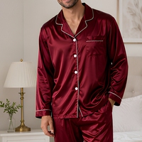 Ensemble de pyjamas en soie pour couples, pyjamas en satin à manches longues pour couples, vêtements de nuit boutonnés, ensemble de pyjamas deux pièces