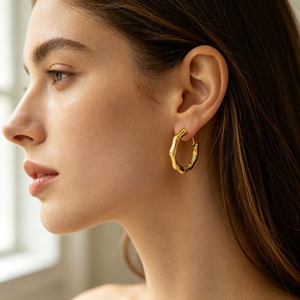 Classic Oriental Chinese‑Style Bamboo Joint <b>Huggie</b> Hoop Earrings Non‑Tarnish Stainless Steel Small Circle Ear Jewelry - Product Image 5