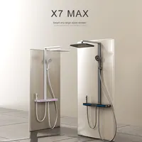 Ensemble de douche thermostatique avec panneau lumineux d'ambiance extra large, finition clavier de piano gris anthracite, en laiton poli, jet de pluie doux