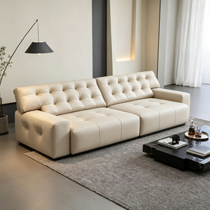 Sofá Seccional Moderno de Cuero PU Color Bronceado con Brazos Cuadrados y Diseño Acolchado para Sala de Estar - Product Image 2