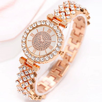 Ensemble de bijoux de luxe pour femme WGS-155, 6 pièces, montre à mouvement à quartz avec aiguilles en verre, bagues, collier, boucles d'oreilles, strass, mode décontractée
