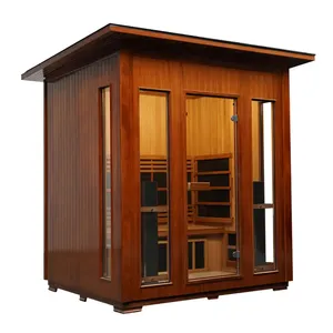 Panneau en bois extérieur de carbone infrarouge Salle de sauna infrarouge de taille de 4 personnes avec le plancher en céramique