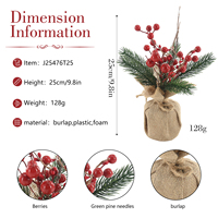 Mini Árbol de Navidad Artificial con Bayas Rojas y Agujas de Pino, 25 cm (9.8 pulgadas), Base de Yute, Decoración de Mesa, Venta al por Mayor, OEM