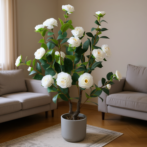 Árbol de Camelia Artificial de 38 Pulgadas, Planta de Flores Artificiales en Maceta de Cemento, Árbol Decorativo Elegante y Duradero para Interiores, para Sala de Estar - Product Image 2
