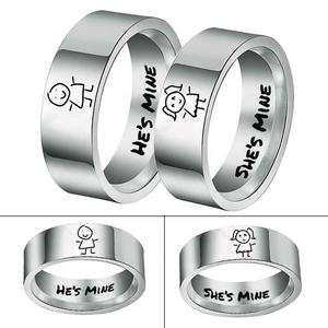 Anillo de Dedo de Acero Inoxidable Grabado con 'Es Mío/Ella es Mía', Anillos a Juego Talla 6-13, Anillo de Promesa Plateado para Parejas - Product Image 4