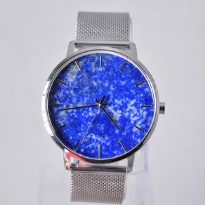 Montre pour homme en acier inoxydable 40 mm, cadran en lapis-lazuli, finition marbrée, mouvement à quartz japonais Seiko, bracelet en ruban tendance - Product Image 2