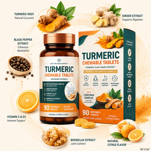 High Absorption <strong>Curcumin</strong> <strong>Turmeric</strong> Chewable <strong>Tablets</strong> Black Pepper Antioxidant Supplement for Joint Comfort Daily Body Wellness - Product Image 2