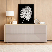 Commode moderne, durable, écologique, gris champagne brillant, avec bande lumineuse LED COB, sans poignée, en MDF, pour salon