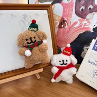 Cyber Celebrant Noël Chiot Poupée Lavé En Peluche Jouet Porte-clés Pendentif Chien Châle Écharpe PP Coton Soulagement Du Stress Cadeau De Vacances