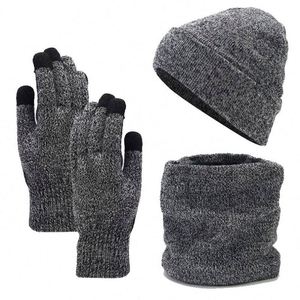 3Pcs Winter <b>Hat</b> Set Knit <b>Beanie</b> Touch Screen Gloves Long Scarf Xmas for Women Men Promotional Gift - Product Image 1