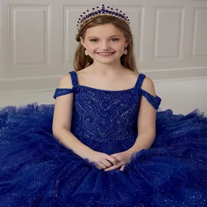 Nuevo vestido de niña de las flores purpurina tirantes finos Bola de comunión cumpleaños personalizado princesa ceremonia de graduación traje de boda - Product Image 3