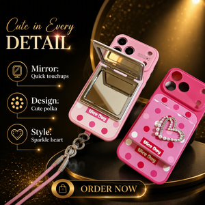 Funda de Teléfono con Espejo de Corazón de Puntos para iPhone, Funda Protectora a Prueba de Golpes con Cordón, Funda de Silicona IMD - Product Image 5