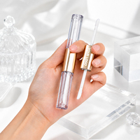 Tubo de Brillo Labial 2 en 1 de Doble Punta con Tapa Giratoria Dorada Electrochapada y Aplicador, Envase Recargable para Maquillaje DIY