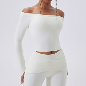 Camiseta deportiva de yoga para mujer con un solo hombro, manga larga, efecto segunda piel, cintura ajustada, para fitness y running - Product Image 1