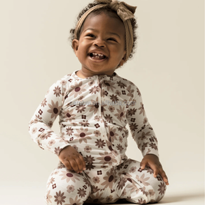 Pijama convertible <span class=keywords><strong>de</strong></span> bambú para bebé, Sleepy Snuggles, con puños plegables, cálido, con cremallera, camisón esencial, estampado floral personalizado, ropa <span class=keywords><strong>de</strong></span> dormir - Product Image 1