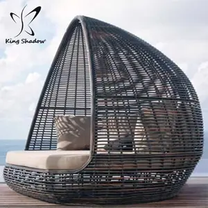 ทนทานโซฟาชายหาดโซฟา Daybed หนาวัสดุหวายกลางแจ้งเตียง Sun Bed Lounge