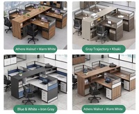 Bureau de travail en L, design minimaliste moderne, postes de travail pour deux à quatre personnes, cabines de travail pour employés, combinaison bureau-chaise en bois