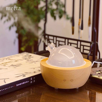 Nouveau Diffuseur d'Arômes Ultrasonique Électrique Créatif Fait Main avec Base en Bois Naturel et Verre, Humidificateur 200ml pour Table Domestique