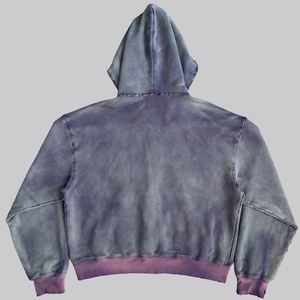 <span class=keywords><strong>Felpa</strong></span> con Cappuccio Unisex Tie-Dye <span class=keywords><strong>Viola</strong></span> con Zip, Design con Frange Effetto Vissuto, Fodera a Contrasto, <span class=keywords><strong>Oversize</strong></span> Retrò Casual Streetwear - Product Image 3