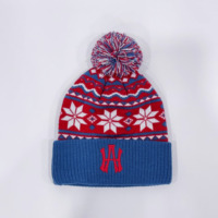 Bonnet à pompon en jacquard flocon de neige Fair Isle pour le ski et le patinage sur glace
