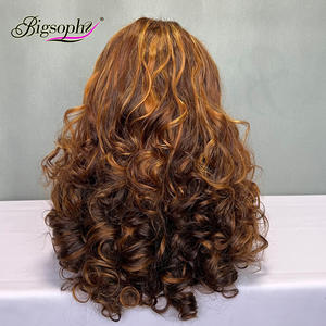 Perruque bouclée rebondissante P4/30 avec mèches brunes, en cheveux humains, pour femmes noires, 16 pouces, dentelle frontale 13x4, densité 350%, cheveux vietnamiens bruts - Product Image 2