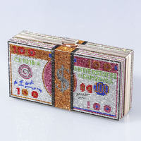 Sacs de soirée classiques style dollar, pochette portefeuille diamantée, pochette en cristal, sac à bandoulière pour billets, sac à main pour billets de banque, sac pour femme pour empiler des billets
