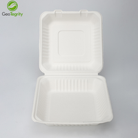 Kotak Makan Siang Wadah Makanan Clamshell dari Pulp Bagasse Tebu yang Dapat Terurai Secara Hayati dan Dapat Dikomposkan, Tahan Air dan Minyak, Aman untuk Microwave, untuk Sushi dan Mie