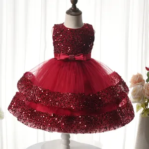 Novo Estilo Luz Luxo Kid Princesa Vestido Sem Mangas Um Ano de Idade das Crianças Vestido Banquete Girl Dress