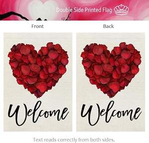 علم حديقة لعيد الحب مقاس 12×18 بوصة، تصميم مزدوج الجانب بزهور وقلوب، زينة ترحيبية للساحة الخارجية - Product Image 4