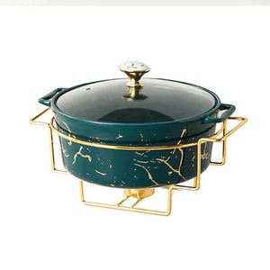 Olla de Sopa de Mármol Estilo Nórdico con Detalles Dorados, Olla Redonda Ovalada Rectangular para Fiestas, Vajilla con Bandeja para Velas - Product Image 5