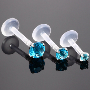 Anneaux de piercing labret en PTFE Bioplast pour lèvres et cartilage, avec zircon cubique, bijoux de corps - Product Image 4
