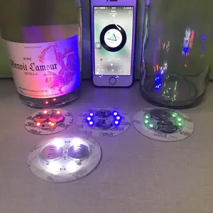 OEM perlengkapan pesta suara musik diaktifkan LED alas lampu coaster perekat stiker LED lampu botol untuk sampanye Vodka