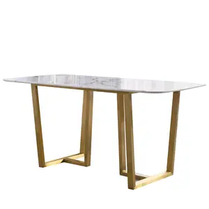 Итальянский обеденный стол из белого мрамора, прямоугольная столешница в скандинавском стиле Marmore, легкие ножки из нержавеющей стали, роскошный обеденный стол