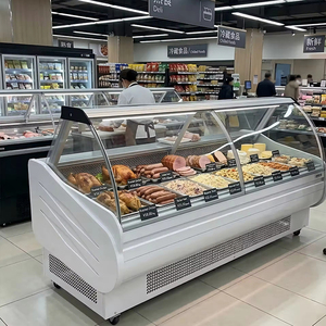 Vitrina Refrigerada Comercial Blanca Curva de Vidrio para Delicatessen, Mostrador Refrigerado con Estantes de Vidrio para Carnicería - Product Image 5