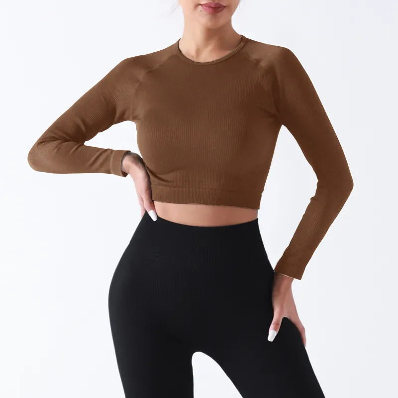 New Long Sleeve Yoga Top Waist-Tight Workout Sport Yoga Clothes