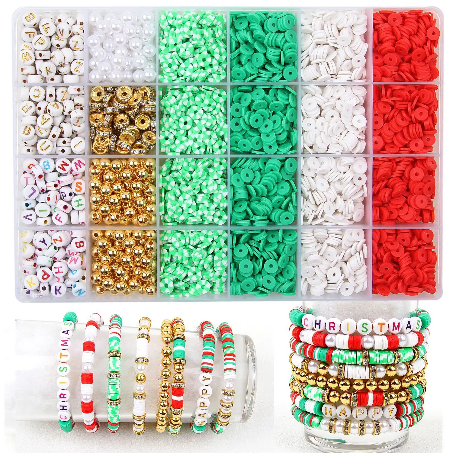 Schlussverkauf 24 Raster 5 Farben Polymer Lehmperlen Buchstaben Perlen für DIY-Schmuck-Armbänder Halskettenherstellung