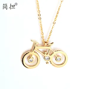 Personalized Zirconia 18k gold plated steel bike necklace slim titanium chains for men jewelry necklace