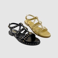 Sandales plates d'été à clous, bande élastique facile à enfiler, chaussures d'extérieur à bout ouvert pour femmes, antidérapantes