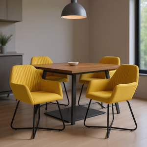 Juego de 4 sillas de comedor de tela amarilla, patas de acero con recubrimiento en polvo, tapizadas, muebles modernos y contemporáneos para el hogar - Product Image 2