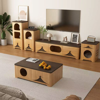 Meuble TV moderne en bois blanc avec rangement et bac à litière, sur mesure pour ameublement domestique