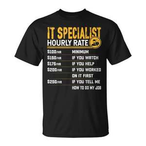 T-shirt avec tarif horaire du spécialiste informatique pour les travailleurs de la maintenance technique, cadeau amusant - Product Image 1