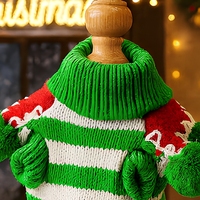 Pull confortable pour animaux de compagnie pour Noël et l'hiver, en acrylique, rayé rouge et vert, costume de fête pour chiot et chaton