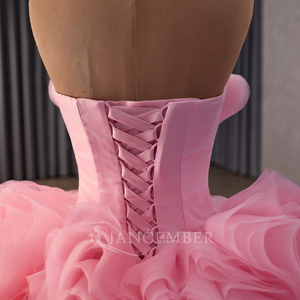251106 Robe de Quinceañera Princesse Sweetheart à Volants, Coupe Empire, Broderie de Cristaux Naturels, Dentelle et Perles, Traîne Chapelle, Longueur Ras du Sol, pour Soirée - Product Image 6